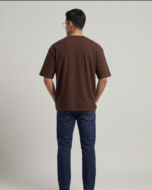 Heavyweight Oversized T-shirt (Brown) – 240 GSM Biowash Cotton (Drop Shoulder)