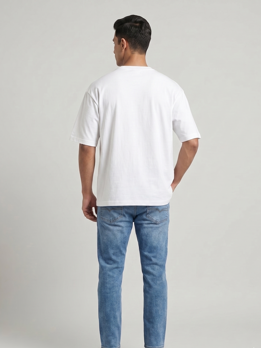 Heavyweight Oversized T-shirt (White) – 240 GSM Biowash Cotton (Drop Shoulder)