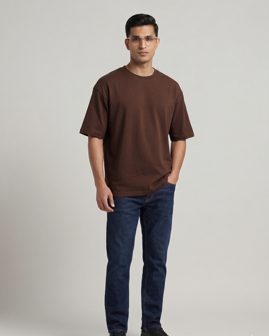 Set of 3 - Heavyweight Oversized T-shirt (Black, Brown and White) – 240 GSM Biowash Cotton (Drop Shoulder)