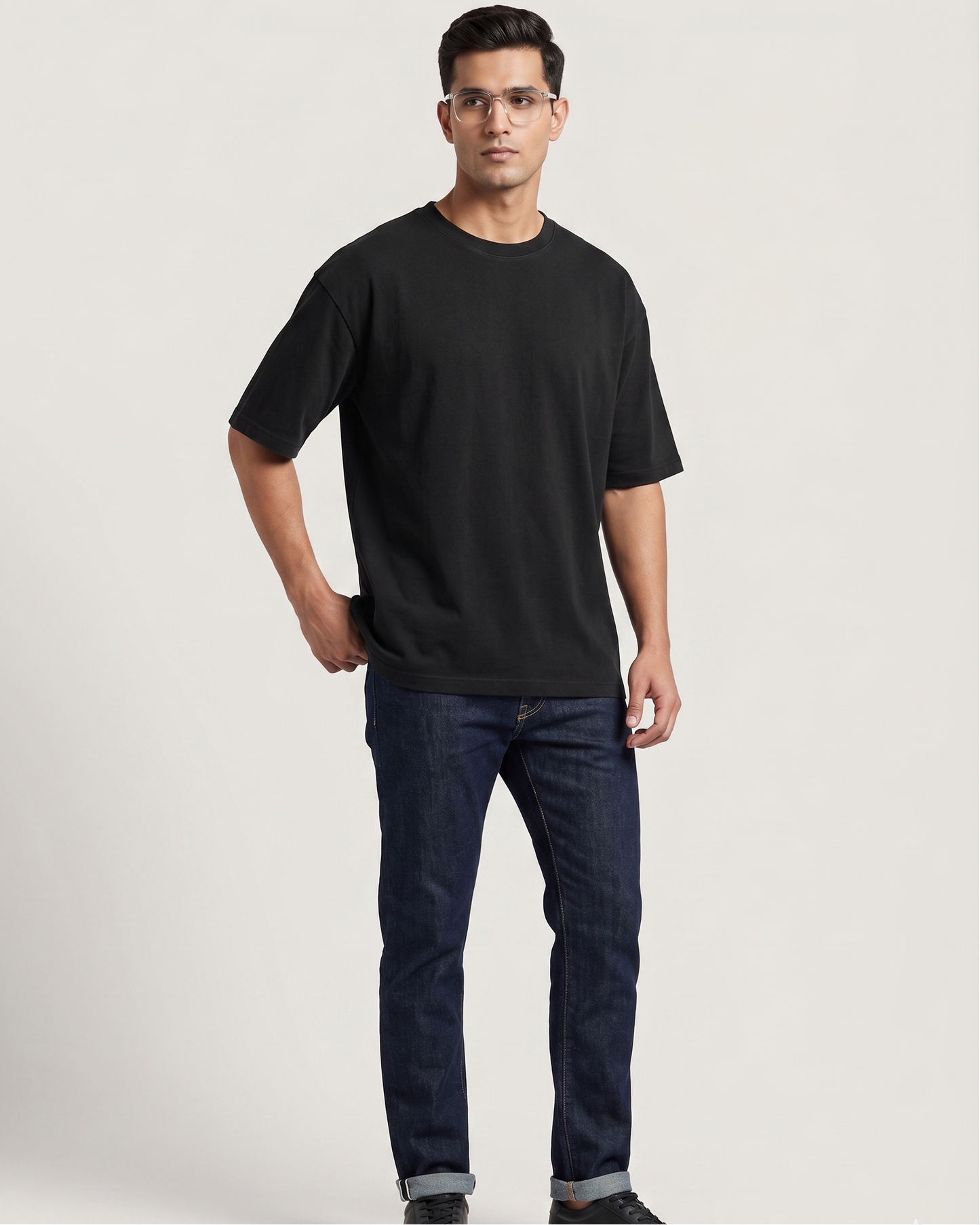 Heavyweight Oversized T-shirt (Black) – 240 GSM Biowash Cotton (Drop Shoulder)