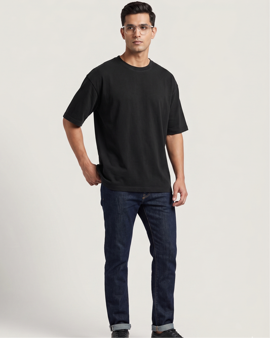 Heavyweight Oversized T-shirt (Black) – 240 GSM Biowash Cotton (Drop Shoulder)