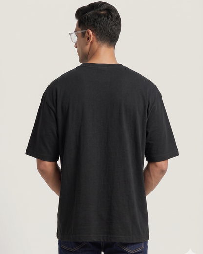 Heavyweight Oversized T-shirt (Black) – 240 GSM Biowash Cotton (Drop Shoulder)
